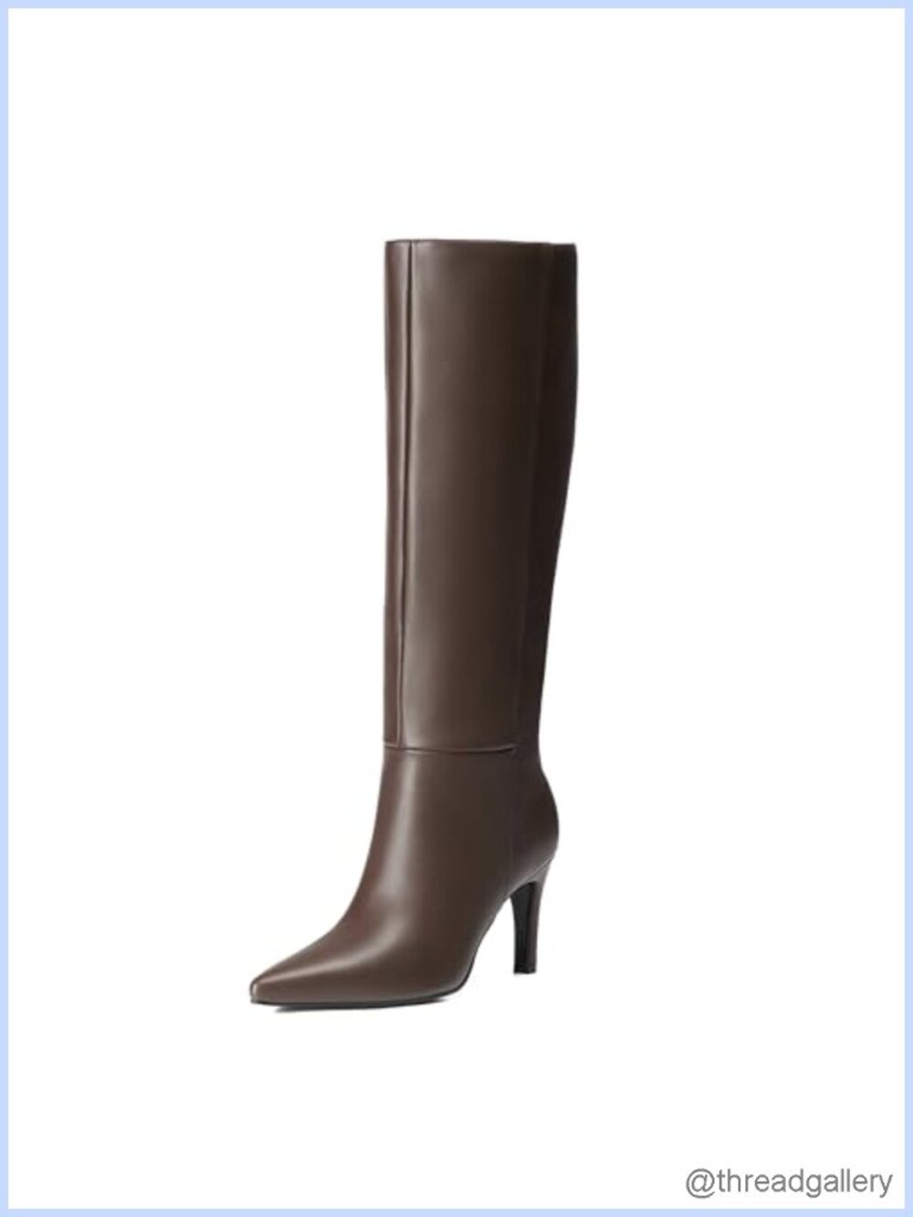 Pointed Toe Stiletto Knee High Boots Wide Calf Faux Leather Tall Zip Heeled